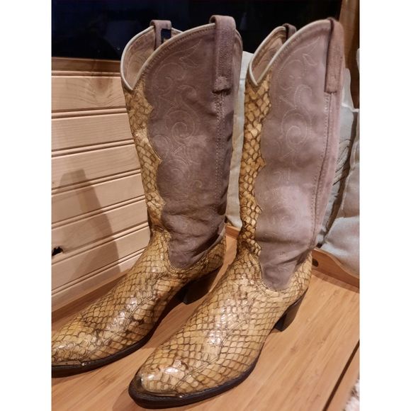 Rare Vintage Dan Post Womens Western Python Snakeskin Boots Sz 7.5M - Picture 3 of 16